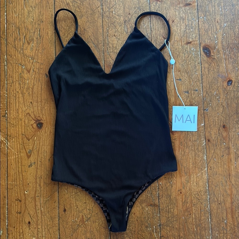 Black Ribbed Everyday Swimsuit by MAI. Size S